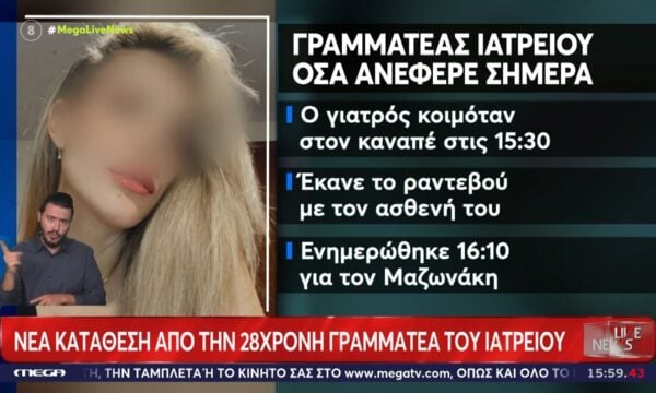 Νέα κατάθεση από την 28χρονη γραμματέα του ιατρείου – «Ο γιατρός ενημερώθηκε 16:10 για τον Μαζωνάκη»