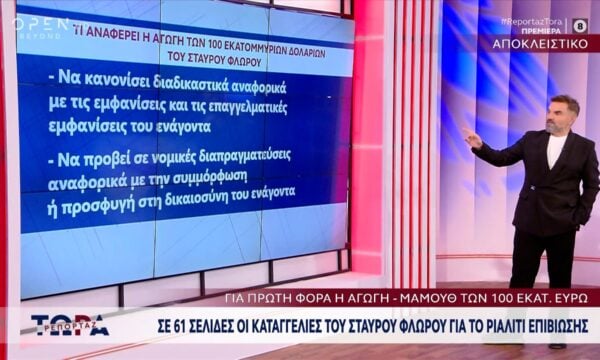Σταύρος Φλώρος: Οι 61 σελίδες της αγωγής – μαμούθ των 100 εκατ. ευρώ στο ριάλιτι επιβίωσης