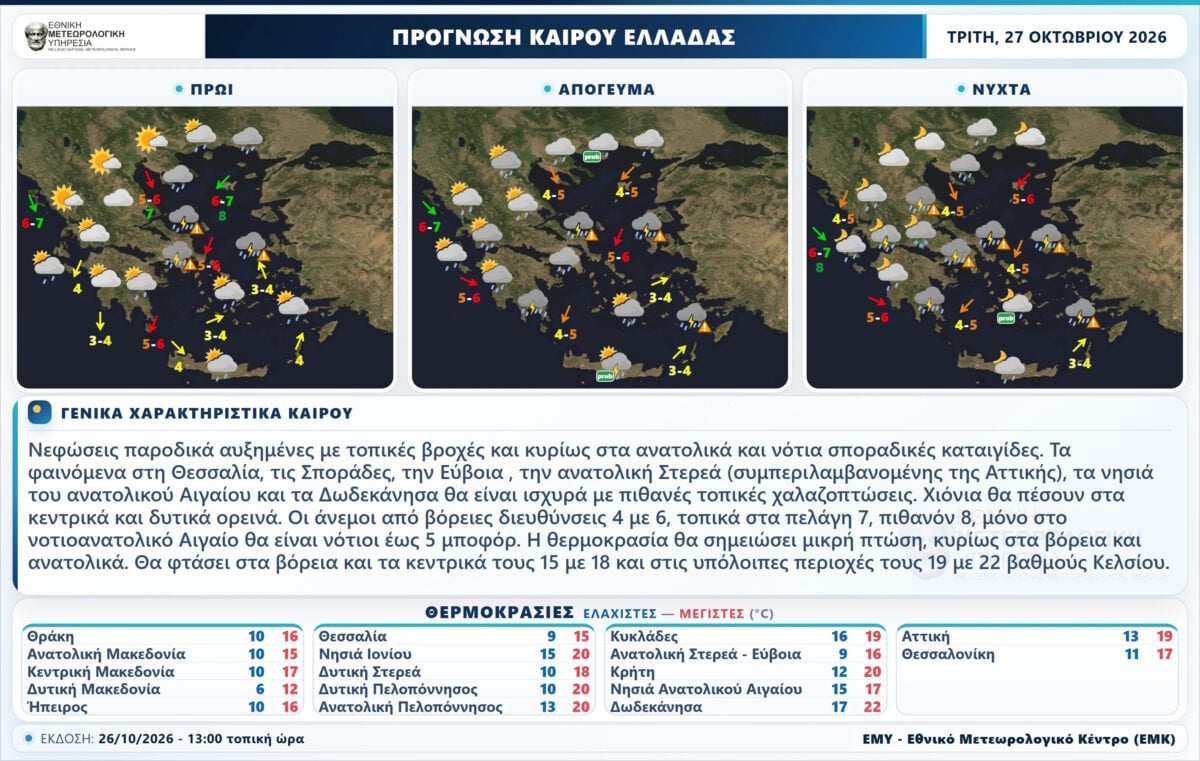 Καιρός: Ισχυρές καταιγίδες για 48 ώρες σε Αττική, Σποράδες και άλλες 5 περιοχές – Με βροχές η παρέλαση της 28ης Οκτωβρίου 7 Καιρός: Ισχυρές καταιγίδες για 48 ώρες σε Αττική, Σποράδες και άλλες 5 περιοχές – Με βροχές η παρέλαση της 28ης Οκτωβρίου