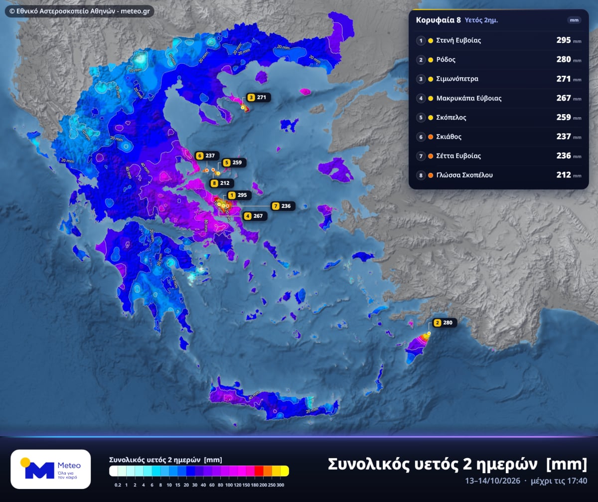 Εύβοια: Στη Στενή έπεσαν 295 τόνοι νερού ανά στρέμμα μέσα σε δύο ημέρες – Οι 6 περιοχές με τις μεγαλύτερες μετρήσεις